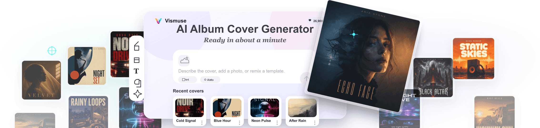 AI album cover generator workspace with album artwork examples