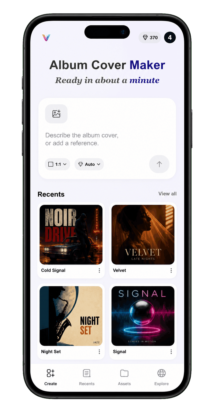 Vismuse album cover maker on iPhone with album cover recents